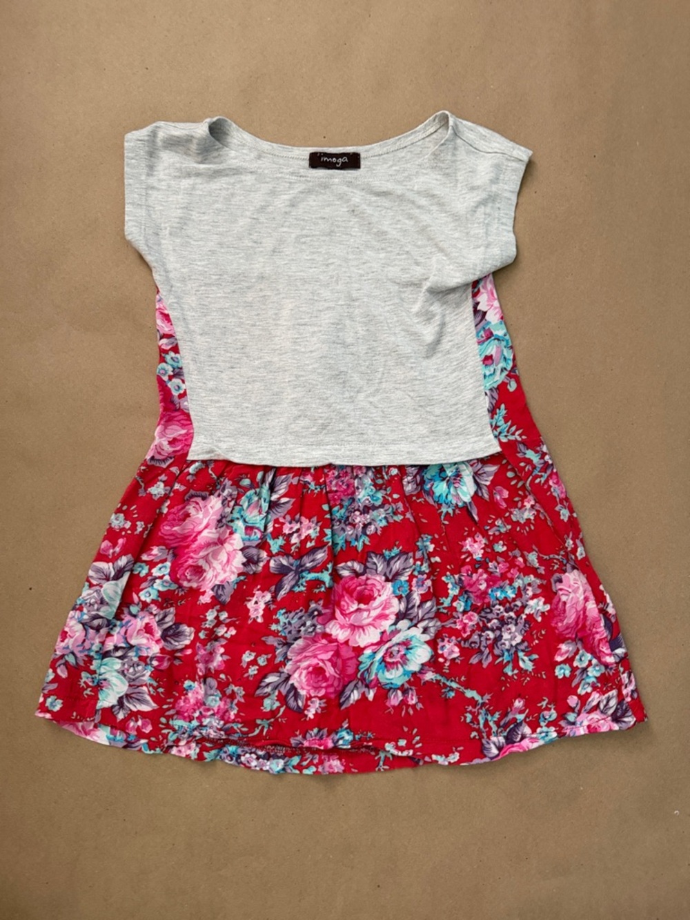 Imoga Girls Grey top with Red Floral Skirt Dress 4T